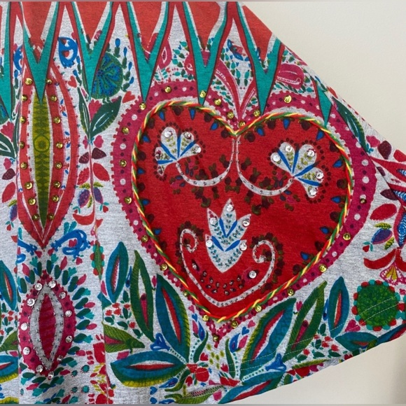 Desigual Womens Embellished Floral Skirt size Medium Multicolor On Gray - Picture 3 of 4